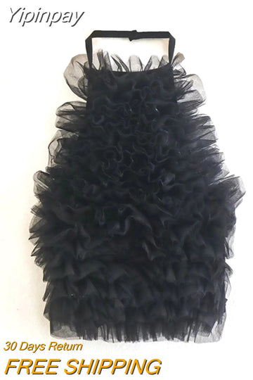 Yipinpay Black Mesh Halter Top Female Tulle Crop Top Women Backless Sexy Top Woman 2023 Streetwear Y2k Off Shoulder Tops For Women